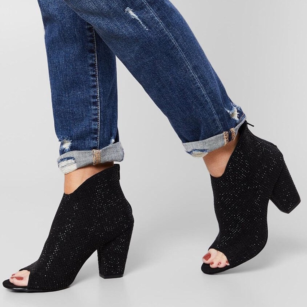 Buckle Black Sparkle Peep-Toe Ankle Booties